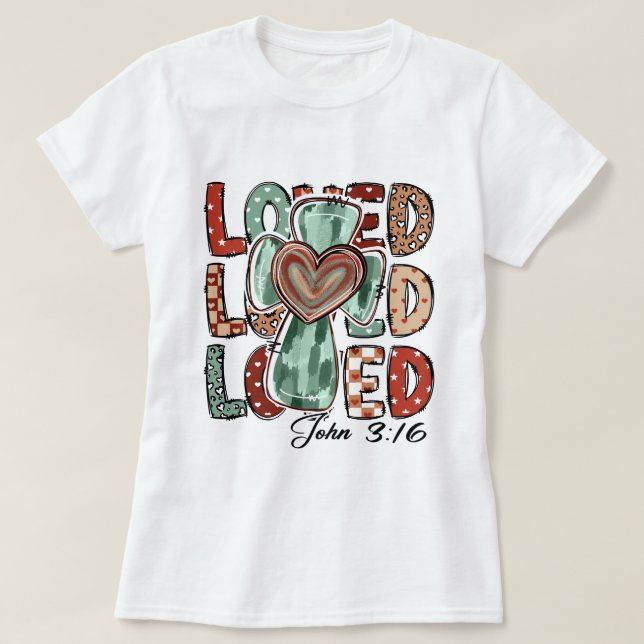 Camiseta Retro Christian Cross Loved John 3:16 (Frente do Design)