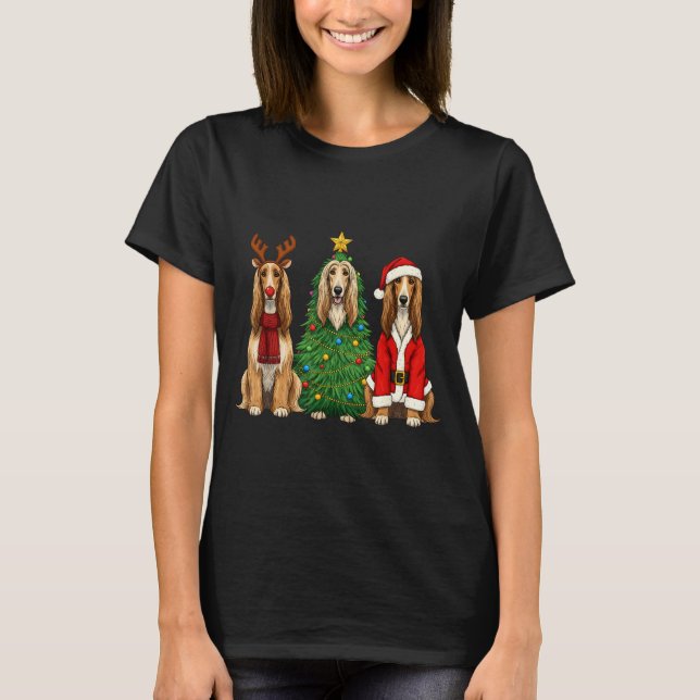 Camiseta Retro Christmas Afghan Hound Santa Reindeer Dog Lo (Frente)