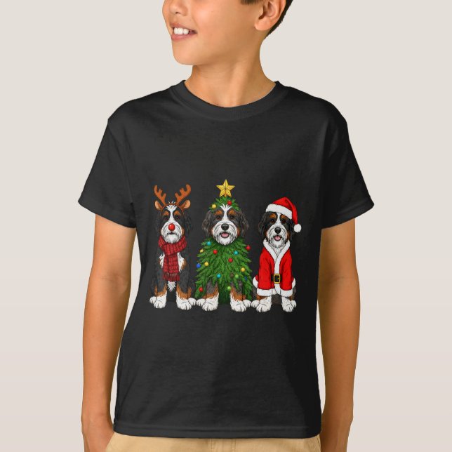 Camiseta Retro Christmas Bernedoodle Santa Reindeer Dog Lov (Frente)