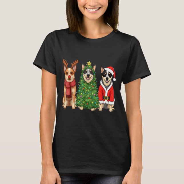 Camiseta Retro Christmas Blue Heeler Santa Reindeer Dog Lov (Frente)
