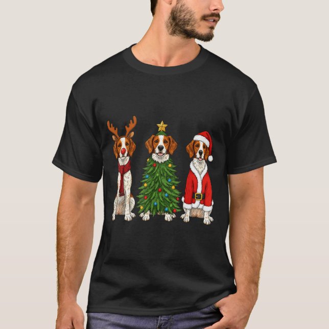 Camiseta Retro Christmas Brittany Spaniel Santa Reindeer Do (Frente)