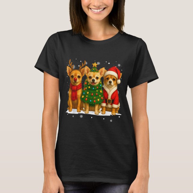Camiseta Retro Christmas Chihuahua Santa Reindeer Dog Lover (Frente)