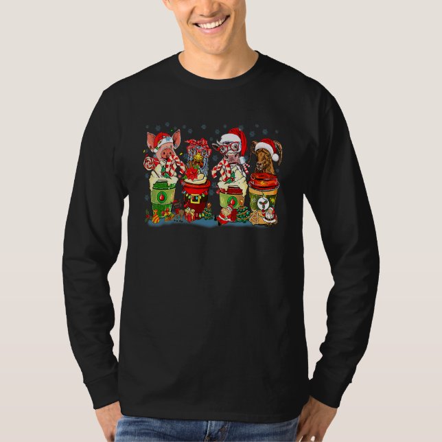 Camiseta Retro Christmas farm animals coffee latte country  (Frente)