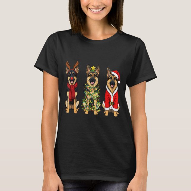 Camiseta Retro Christmas German Shepherd Santa Reindeer Gsd (Frente)