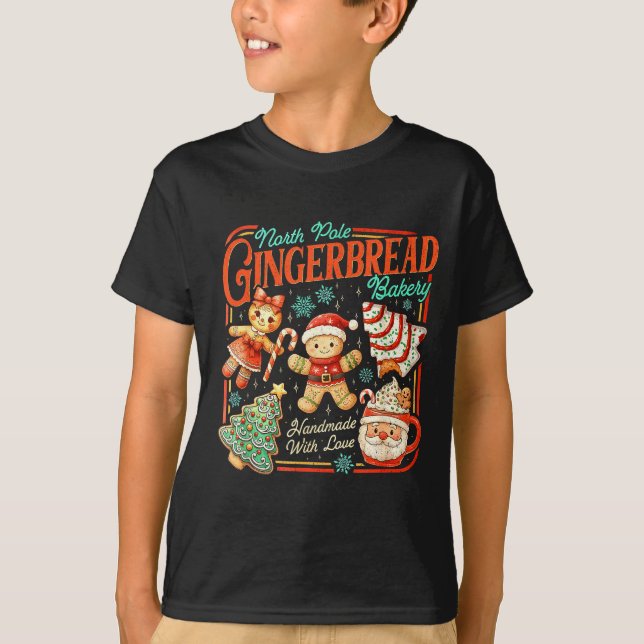 Camiseta Retro Christmas Gingerbread Bakery North Le Cookie (Frente)
