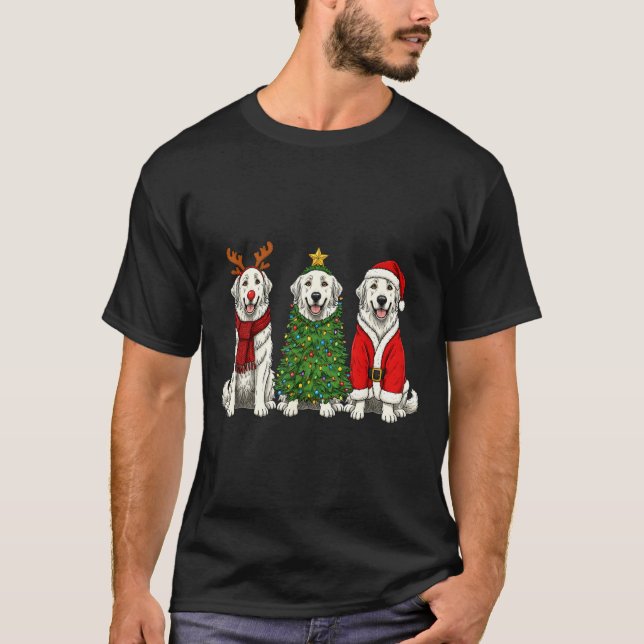 Camiseta Retro Christmas Great Pyrenees Santa Reindeer Dog  (Frente)