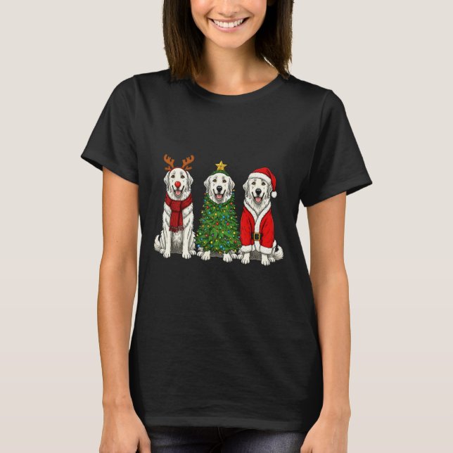 Camiseta Retro Christmas Great Pyrenees Santa Reindeer Dog  (Frente)
