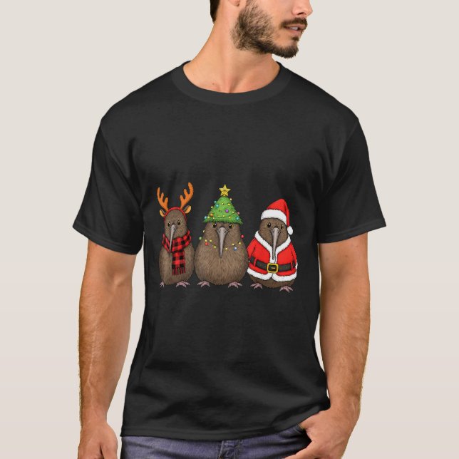Camiseta Retro Christmas Kiwi Bird Santa Reindeer  (Frente)
