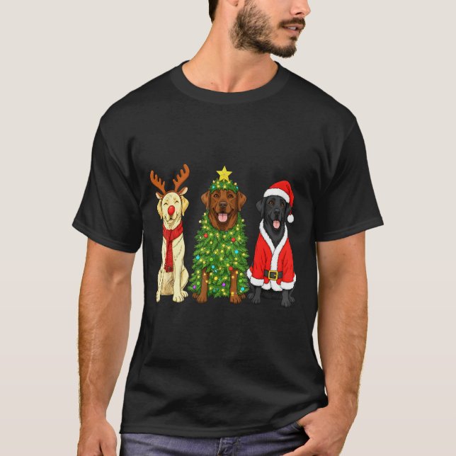 Camiseta Retro Christmas Labrador Retriever Santa Reindeer  (Frente)