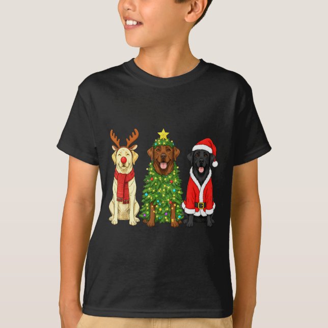 Camiseta Retro Christmas Labrador Retriever Santa Reindeer  (Frente)