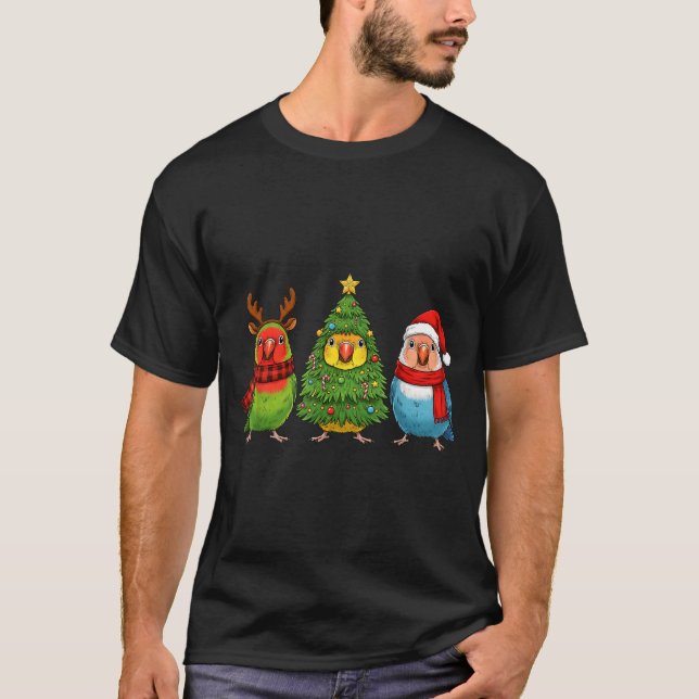 Camiseta Retro Christmas Lovebird Parrot Santa Reindeer  (Frente)
