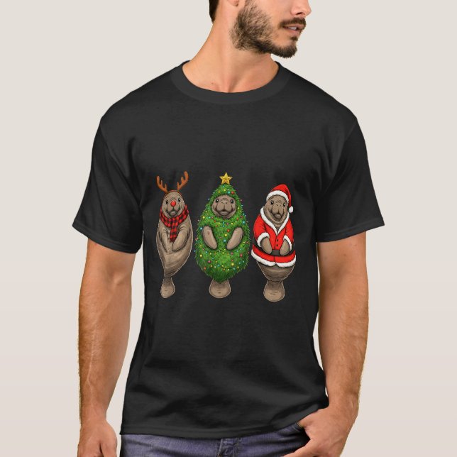 Camiseta Retro Christmas Manatee Santa Reindeer  (Frente)