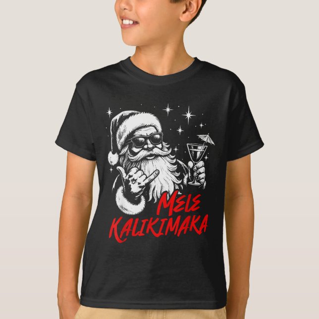 Camiseta Retro Christmas Mele Kalikimaka Santa Shaka Hawaii (Frente)