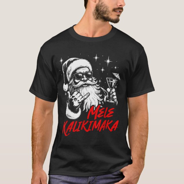 Camiseta Retro Christmas Mele Kalikimaka Santa Shaka Hawaii (Frente)