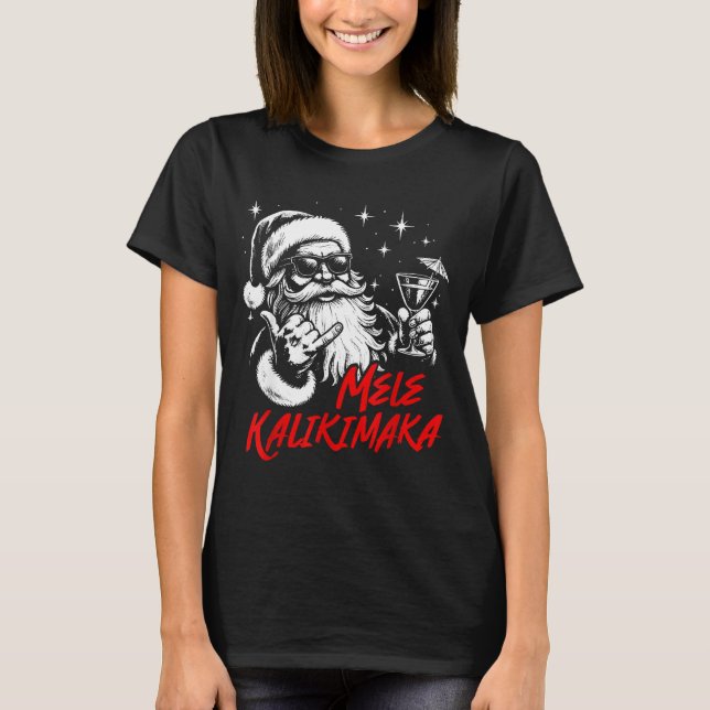 Camiseta Retro Christmas Mele Kalikimaka Santa Shaka Hawaii (Frente)