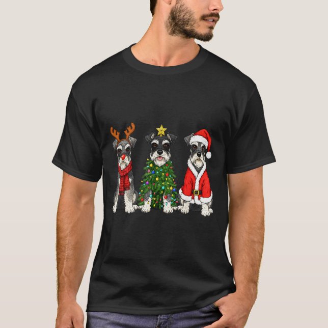 Camiseta Retro Christmas Miniature Schnauzer Santa Reindeer (Frente)