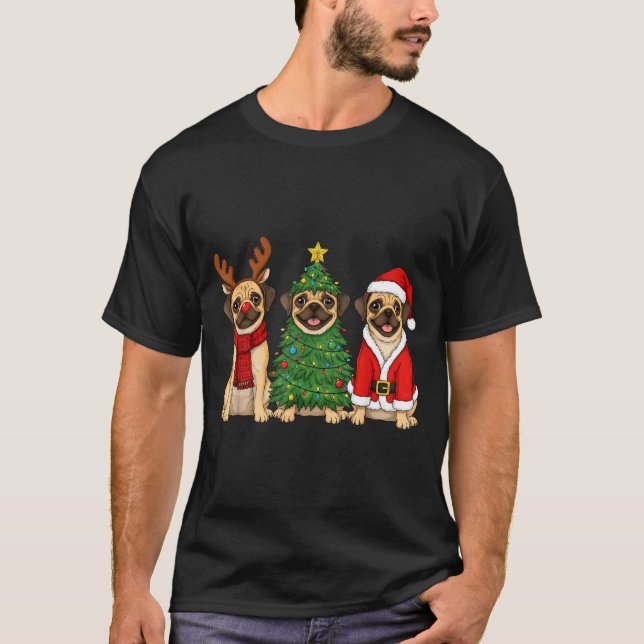 Camiseta Retro Christmas Puggle Santa Reindeer Dog Lover  (Frente)