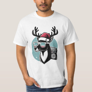 Camiseta Retro Christmas Reindeer Santa Hat