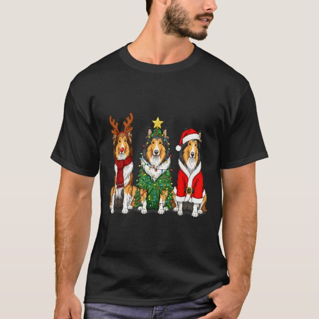 Camiseta Retro Christmas Rough Collie Santa Reindeer Dog Lo (Frente)