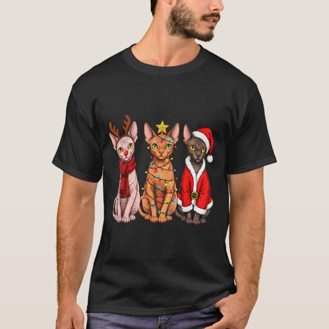 Camiseta Retro Christmas Sphynx Cat Santa Reindeer  (Frente)