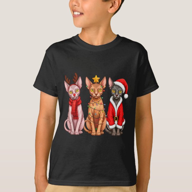 Camiseta Retro Christmas Sphynx Cat Santa Reindeer  (Frente)