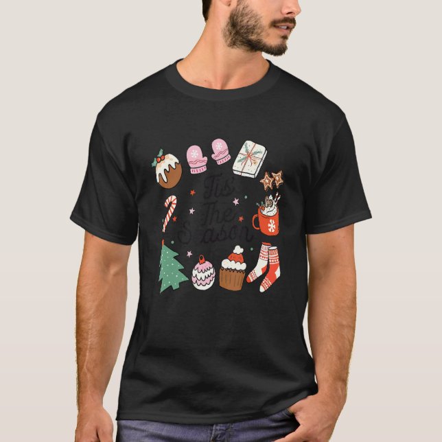 Camiseta Retro Christmas Tis' The Season Santa Tree Cakes D (Frente)