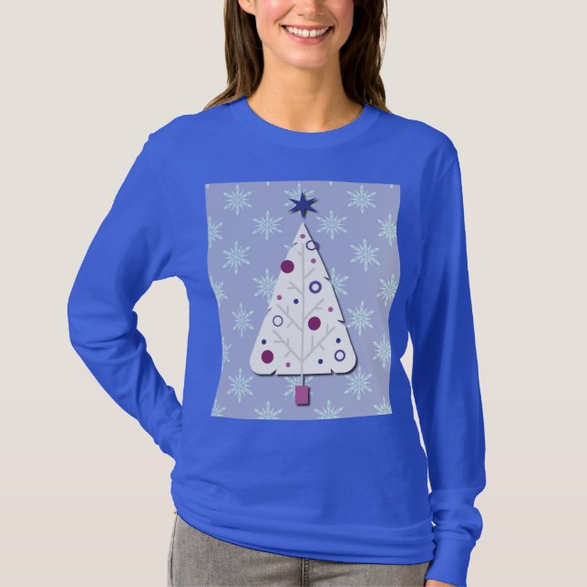 Camiseta Retro Christmas Tree and Snowflakes Art on T-Shirt (Frente)