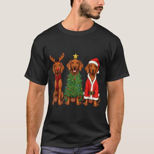 Camiseta Retro Christmas Vizsla Santa Reindeer Dog Lover  (Frente)