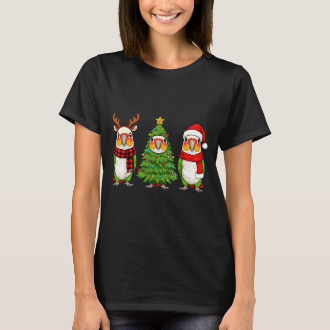 Camiseta Retro Christmas White Bellied Caique Parrot Santa  (Frente)