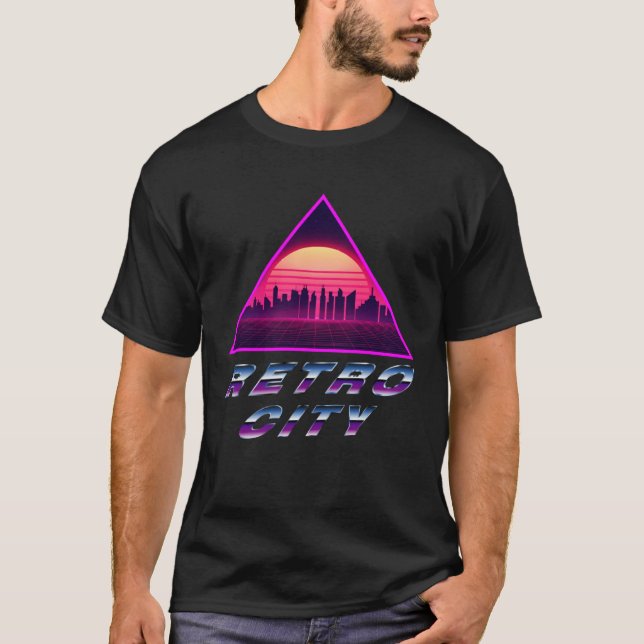 Camiseta Retro City Synthwave Vaporwave 80s Nostalgia Neon (Frente)