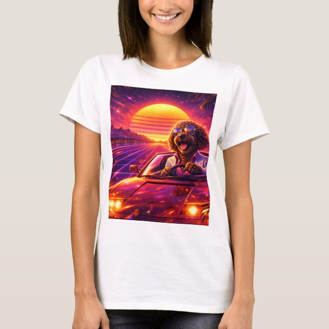 Camiseta Retro Cockapoo Dirigindo Carro 80s (Frente)