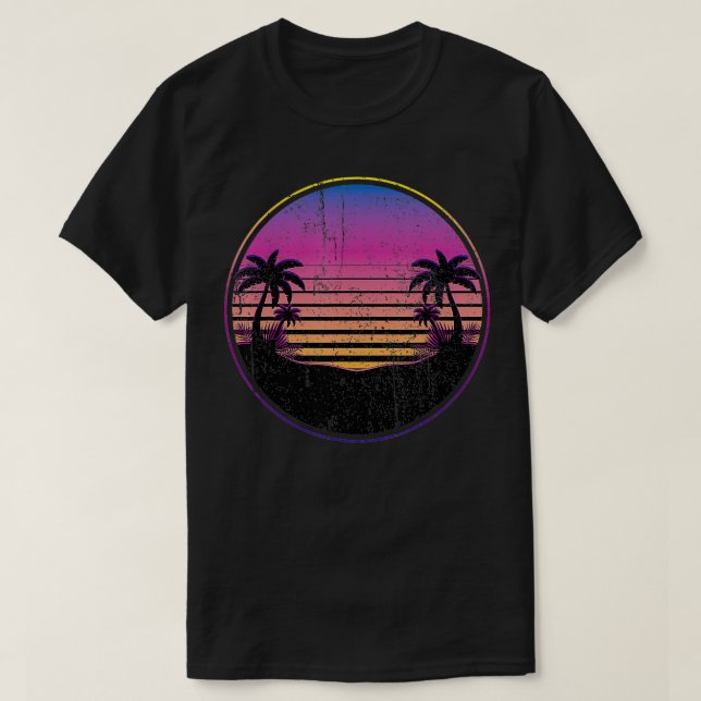Camiseta Retro Coconut Palm Trees Beach Sunset Tropical Sum (Frente do Design)