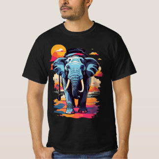Camiseta Retro Colorido Elefante Pôr do Sol