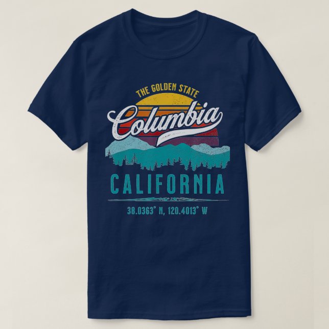 Camiseta Retro Columbia California Mounts Sun Grunge Art (Frente do Design)