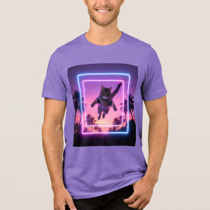 Camiseta Retro com Silhueta de Gato Neon Legal
