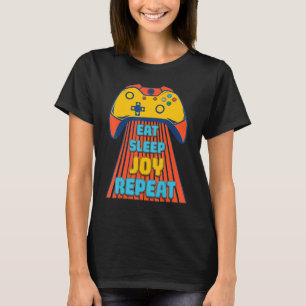 Camiseta Retro Coma Joy Sleep Repetir Jogador de Vídeo