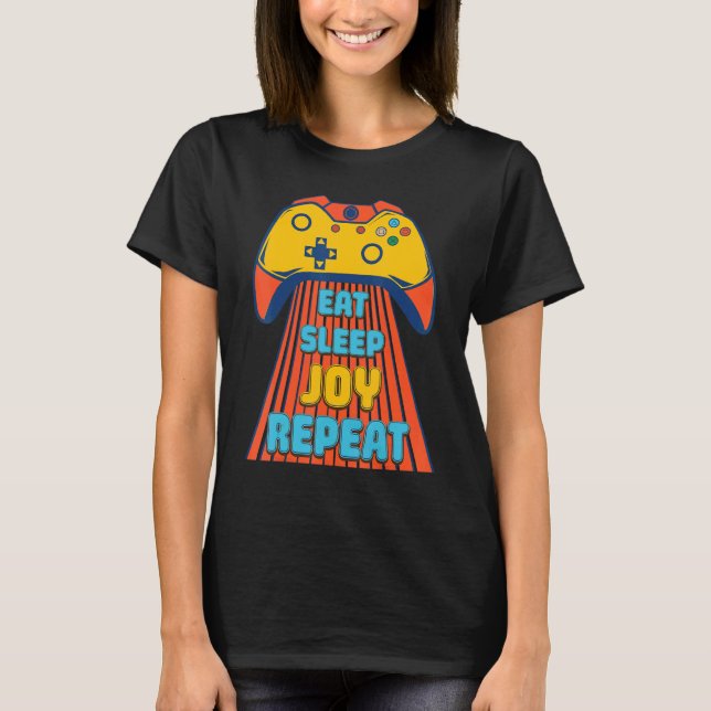 Camiseta Retro Coma Joy Sleep Repetir Jogador de Vídeo (Frente)
