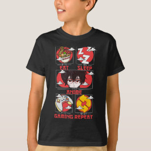 Camiseta Retro Comer Dormir Anime Jogos Repetir Kawaii Anim