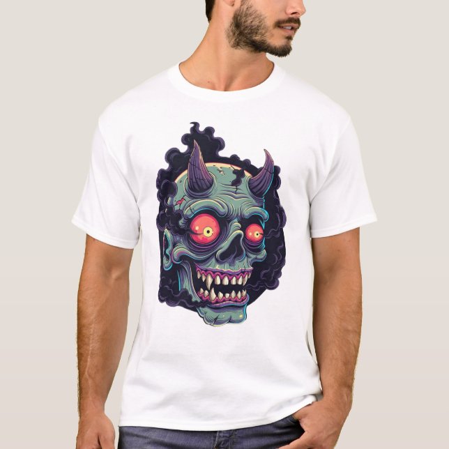 Camiseta Retro Comic Style Monster Skull (Frente)