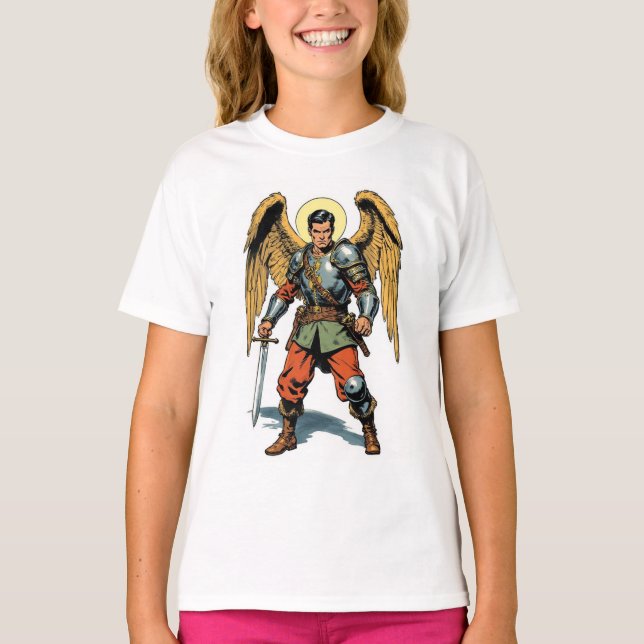 Camiseta Retro Comic Style St Michael Girl's Tee Shirt (Frente)