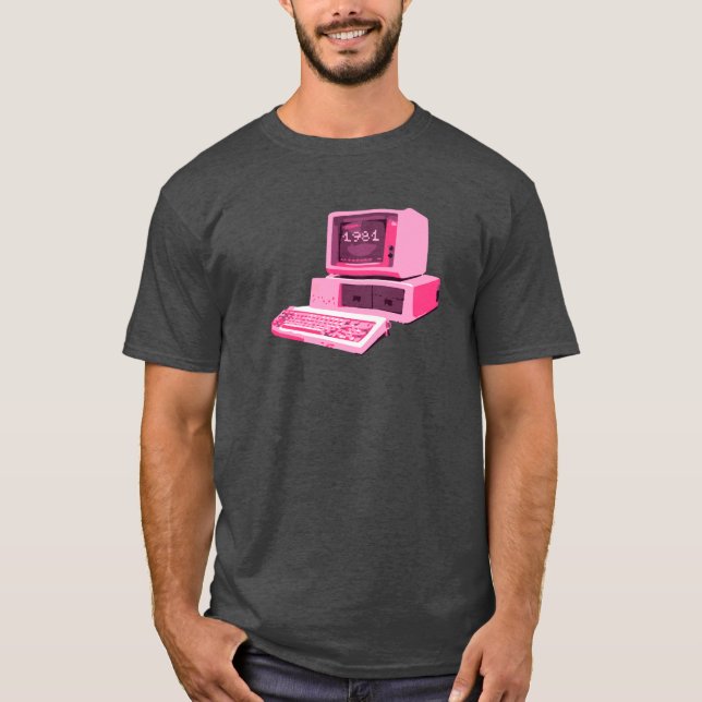 Camiseta Retro Computador Rosa de 1981 (Frente)