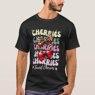 Camiseta Retro Coquete Cerejas Leopardo Fita Arco Mulheres