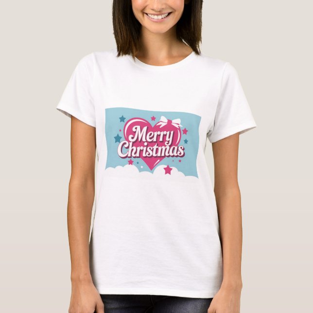 Camiseta Retrô cor-de-rosa Feliz Natal (Frente)