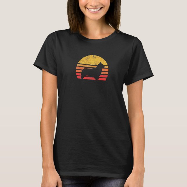 Camiseta Retro Corgi Distressed Sun  Raça de Cão V (Frente)