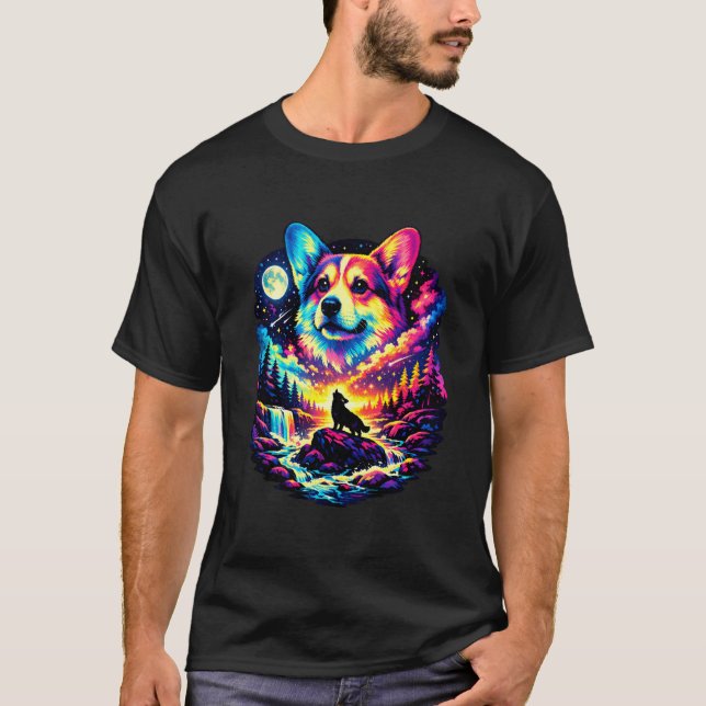 Camiseta Retro Corgi Engraçado Rapazes Cães Raparigas Lua M (Frente)