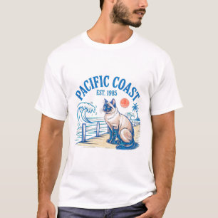 Camiseta Retro Costa de Verão do Gato - Presente F