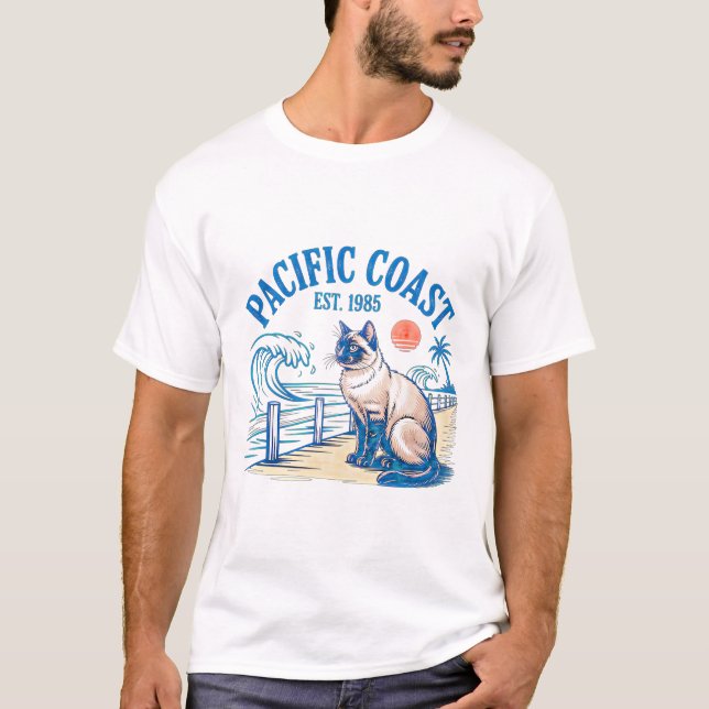 Camiseta Retro Costa de Verão do Gato - Presente F (Frente)