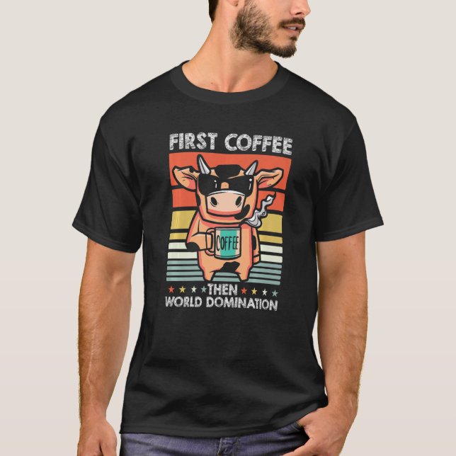 Camiseta Retro Cow Coffee Sunglasses Livestock Farmer Vinta (Frente)