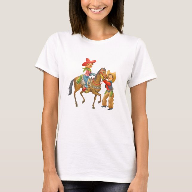 Camiseta Retro Cowboy and Cowgirl cute vintage children (Frente)