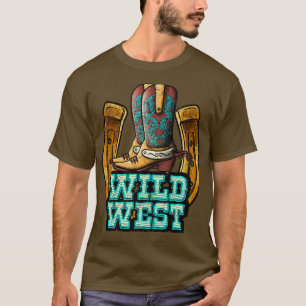 Camiseta Retro Cowboy Boots Ferradura Selvagem Oeste Cou